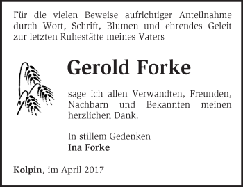 Traueranzeige von Gerold Forke von Märkische Oderzeitung