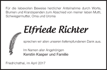 Traueranzeige von Elfriede Richter von Märkische Oderzeitung