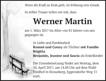 Traueranzeige von Werner Martin von Märkische Oderzeitung