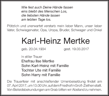 Traueranzeige von Karl-Heinz Mertke von Märkische Oderzeitung