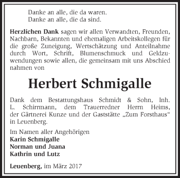 Traueranzeige von Herbert Schmigalle von Märkische Oderzeitung