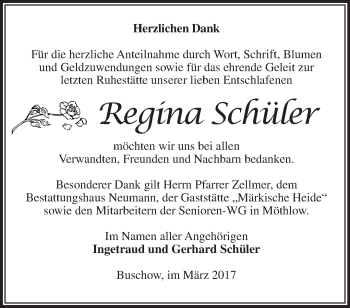 Traueranzeige von Regina Schüler von Märkische Oderzeitung