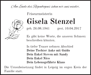 Traueranzeige von Gisela Stenzel von Märkische Oderzeitung