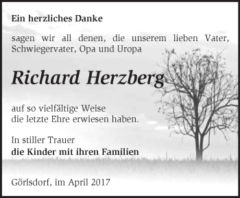 Traueranzeige von Richard Herzberg von Märkische Oderzeitung