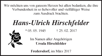 Traueranzeige von Hans-Ulrich Hirschfelder von Märkische Oderzeitung