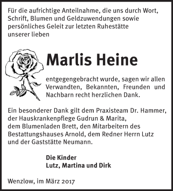 Traueranzeige von Marlis Heine von Märkische Oderzeitung