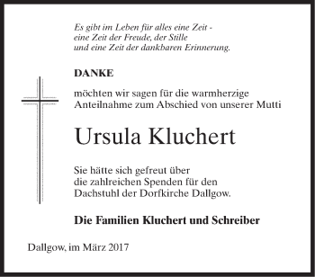 Traueranzeige von Ursula Kluchert von Märkische Oderzeitung