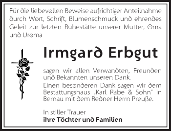 Traueranzeige von Irmgard Erbgut von Märkische Oderzeitung