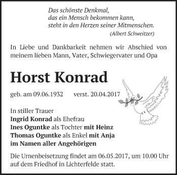 Traueranzeige von Horst Konrad von Märkische Oderzeitung