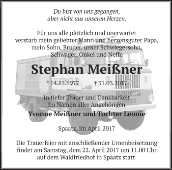 Traueranzeige von Stephan Meißner von Märkische Oderzeitung