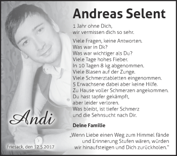 Traueranzeige von Andreas Selent von Märkische Oderzeitung