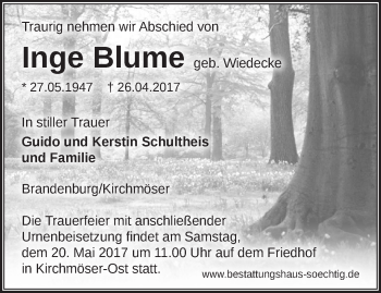 Traueranzeige von Inge Blume von Märkische Oderzeitung