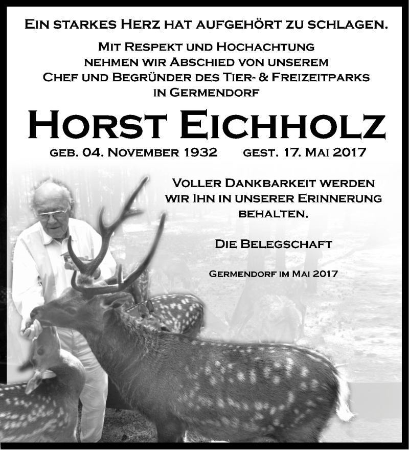  Traueranzeige für Horst Eichholz vom 20.05.2017 aus Märkische Oderzeitung