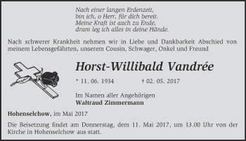 Traueranzeige von Horst-Willibald Vandree von Märkische Oderzeitung