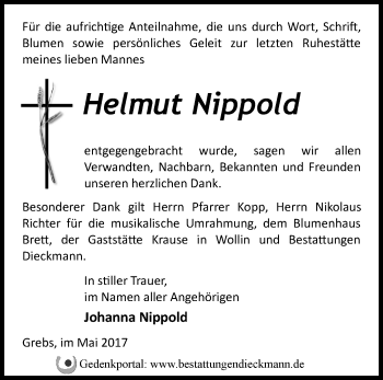 Traueranzeige von Helmut Nippold von Märkische Oderzeitung