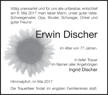 Traueranzeige von Erwin Discher von Märkische Oderzeitung