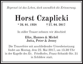 Traueranzeige von Horst Czaplicki von Märkische Oderzeitung