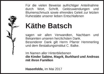 Traueranzeige von Käthe Batsch von Märkische Oderzeitung