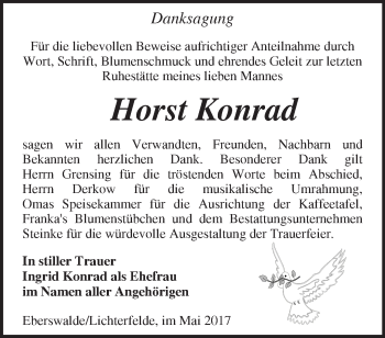 Traueranzeige von Horst Konrad von Märkische Oderzeitung