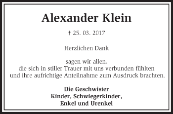 Traueranzeige von Alexander Klein von Märkische Oderzeitung