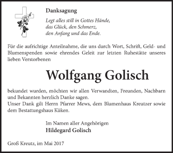 Traueranzeige von Wolfgang Golisch von Märkische Oderzeitung