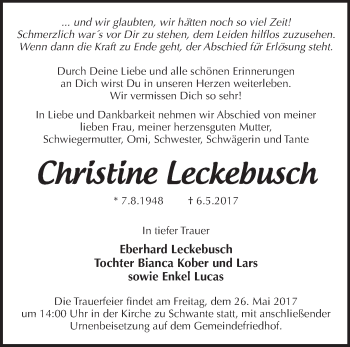 Traueranzeige von Christine Leckebusch von Märkische Oderzeitung