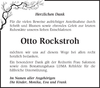 Traueranzeige von Otto Rockstroh von Märkische Oderzeitung