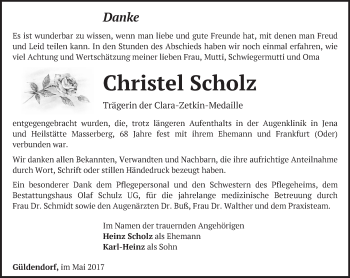 Traueranzeige von Christel Scholz von Märkische Oderzeitung