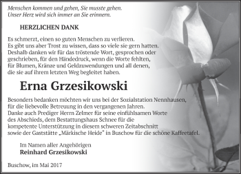 Traueranzeige von Erna Grzesikowski von Märkische Oderzeitung