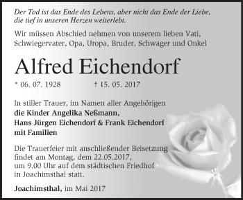 Traueranzeige von Alfred Eichendorf von Märkische Oderzeitung