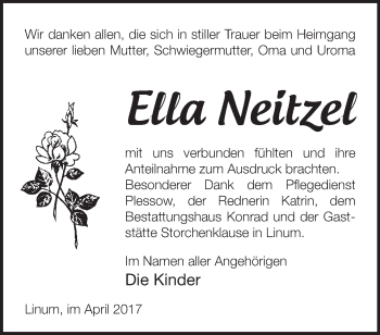 Traueranzeige von Ella Neitzel von Märkische Oderzeitung