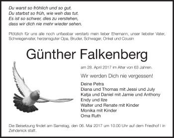 Traueranzeige von Günther Falkenberg von Märkische Oderzeitung