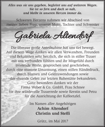 Traueranzeige von Gabriela Altendorf von Märkische Oderzeitung