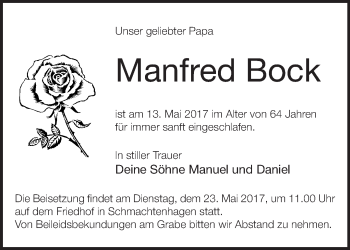 Traueranzeige von Manfred Bock von Märkische Oderzeitung