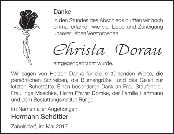 Traueranzeige von Christa Dorau von Märkische Oderzeitung