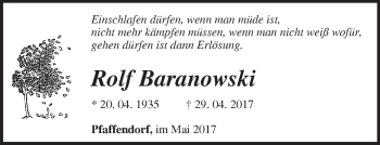 Traueranzeige von Rof Baranowski von Märkische Oderzeitung