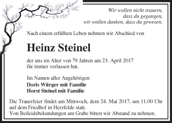 Traueranzeige von Heinz Steinel von Märkische Oderzeitung