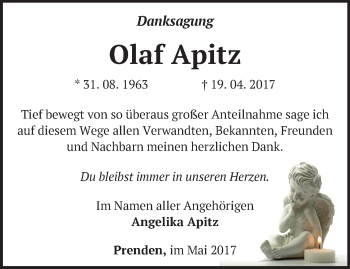 Traueranzeige von Olaf Apitz von Märkische Oderzeitung