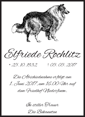 Traueranzeige von Elfriede Rochlitz von Märkische Oderzeitung