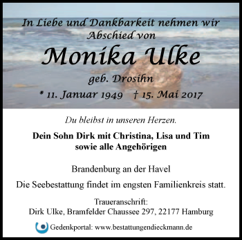 Traueranzeige von Monika Ulke von Märkische Oderzeitung