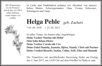 Traueranzeige von Helga Pehle von Märkische Oderzeitung