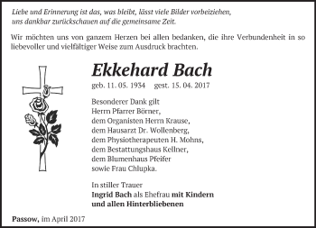 Traueranzeige von Ekkehard Bach von Märkische Oderzeitung