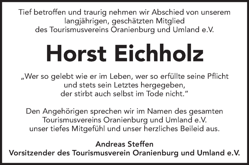  Traueranzeige für Horst Eichholz vom 24.05.2017 aus Märkische Oderzeitung