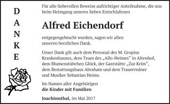 Traueranzeige von Alfred Eichendorf von Märkische Oderzeitung