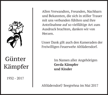 Traueranzeige von Günter Kämpfer von Märkische Oderzeitung