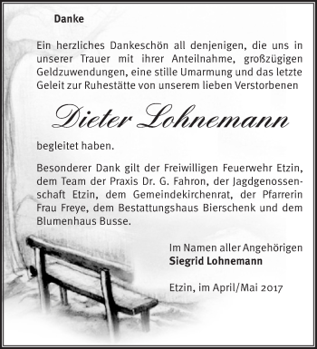 Traueranzeige von Dieter Lohnemann von Märkische Oderzeitung