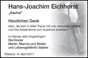 Traueranzeige von Hans-Joachim Eichhorst von Märkische Oderzeitung