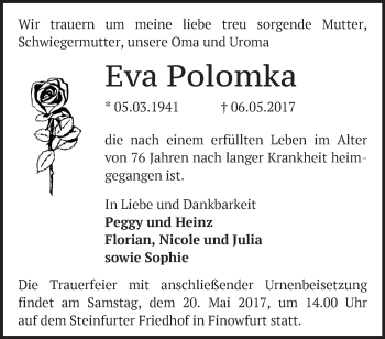 Traueranzeige von Eva Polomka von Märkische Oderzeitung