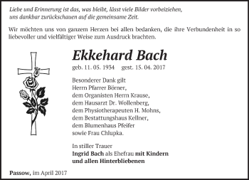 Traueranzeige von Ekkehard Bach von Märkische Oderzeitung