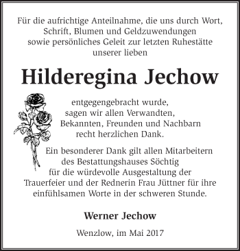 Traueranzeige von Hilderegina Jechow von Märkische Oderzeitung